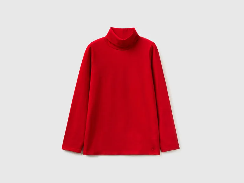 T-shirt stretch con collo alto