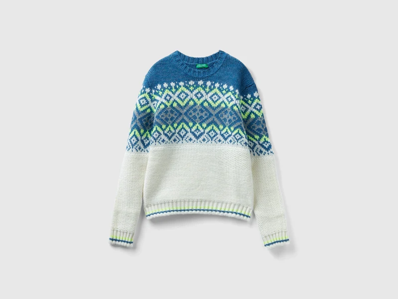 Maglioncino jacquard con dettagli fluo