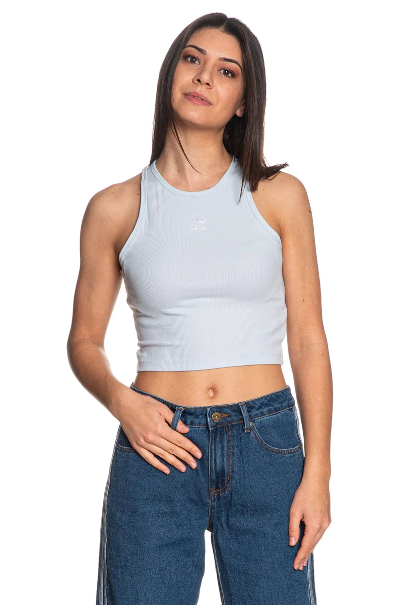 Canotta Top Adidas Ess Rib Tank Sky Da Donna Celeste Chiaro
