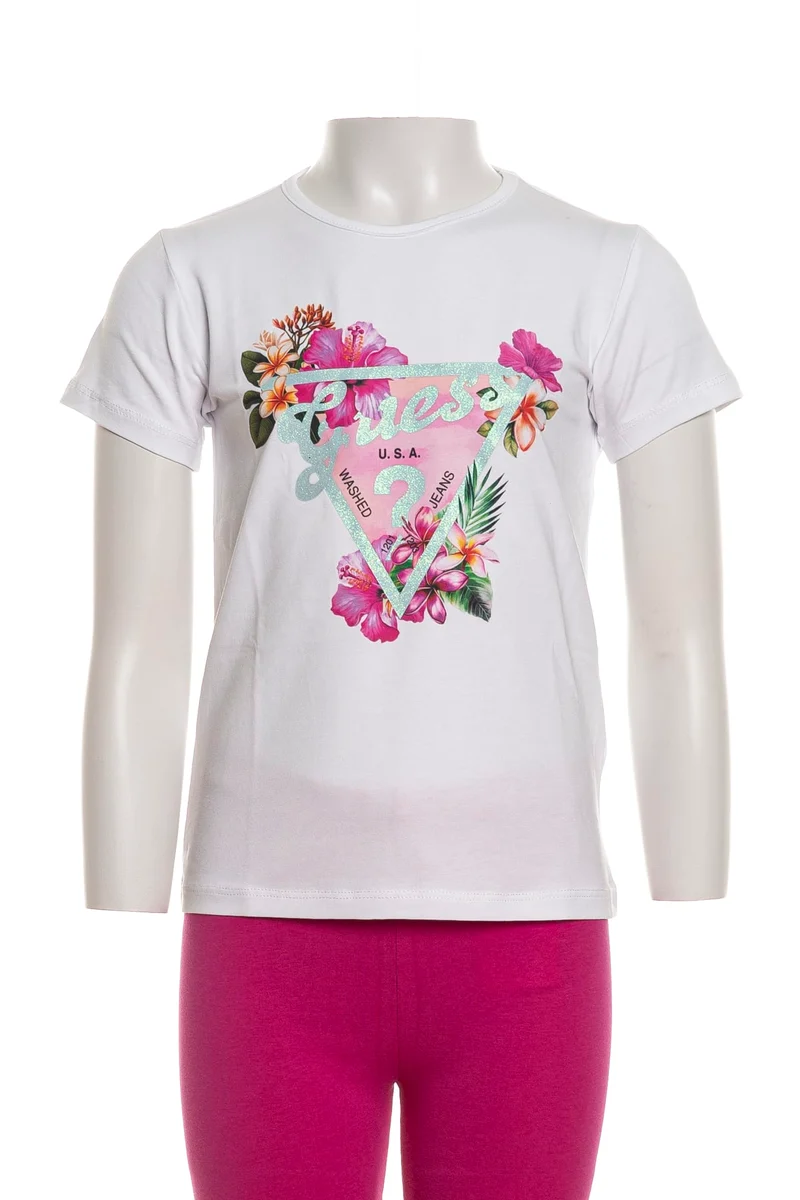 T Shirt Guess Hibiscus Tee Da Bambina Bianca
