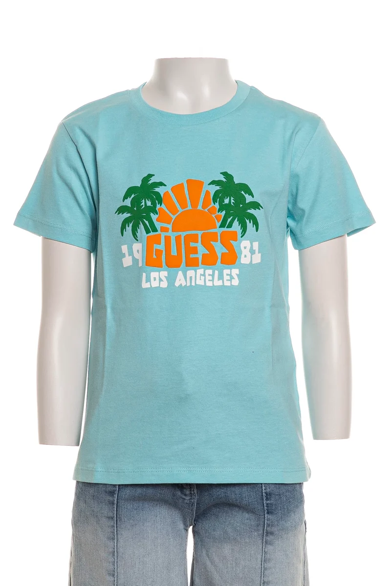 T Shirt Guess Sun Palms La Da Bambino Verde Acqua
