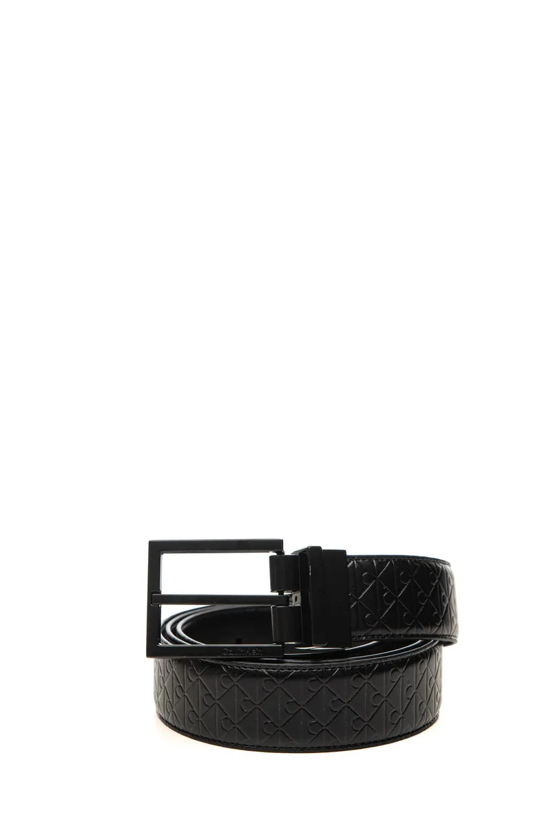Cinta Calvin Klein Ck Square Buckle Smooth 32 Da Uomo Nera Stampa Deboss Ck Nera In Pelle