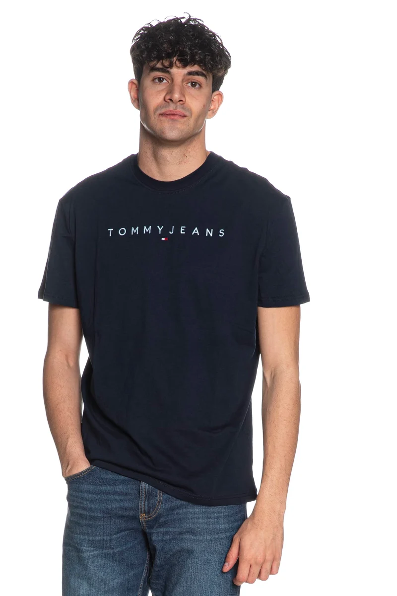 T Shirt Tommy Hilfiger Reg Linear Da Uomo Blu Marina