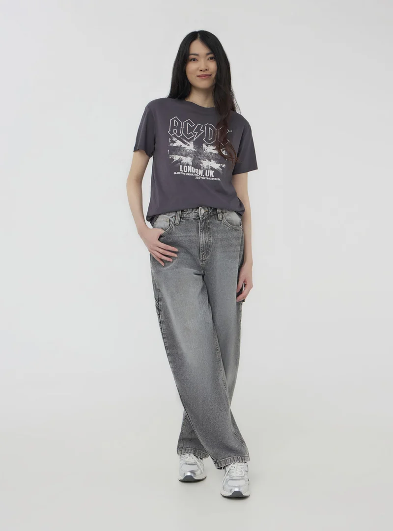 T-shirt ampia stampa AC/DC® con strass