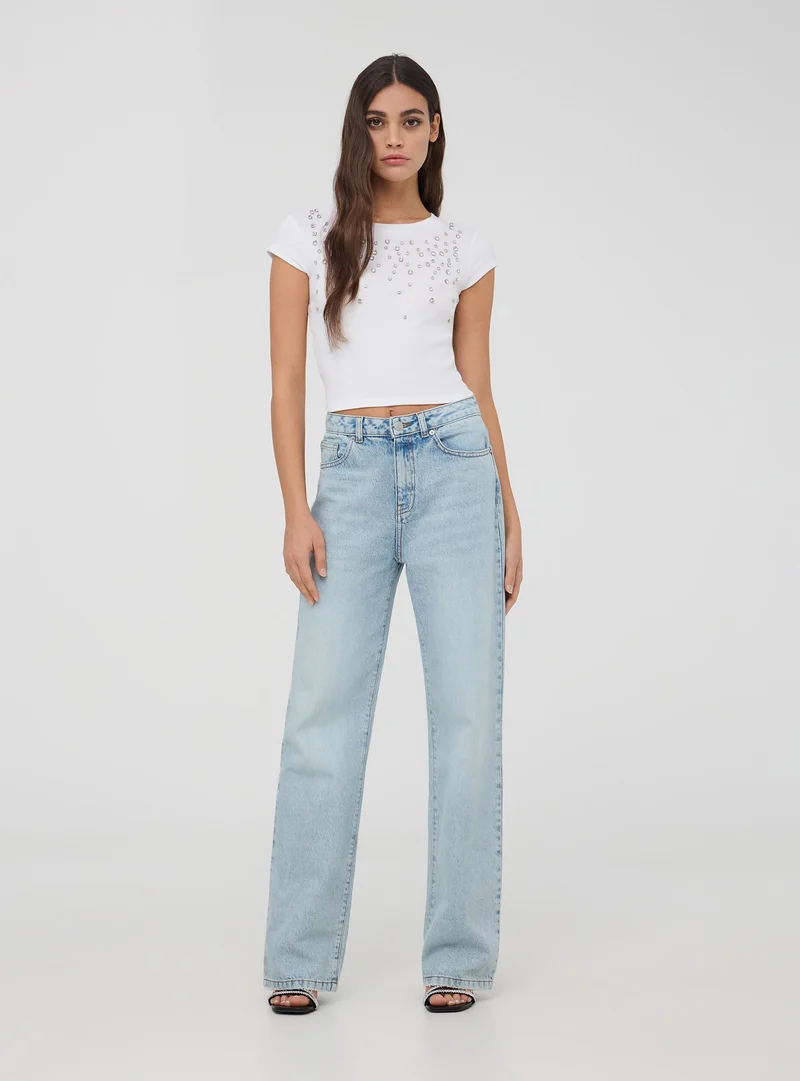 T-shirt crop con strass