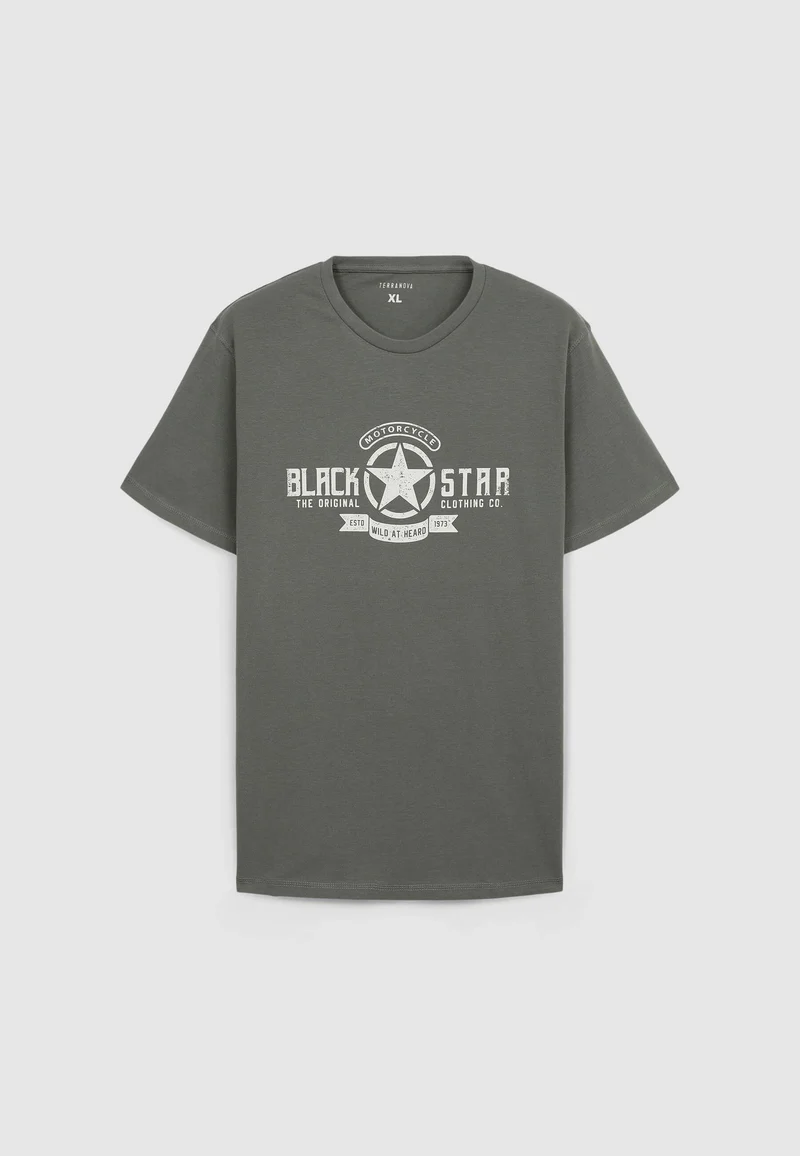 T-shirt con stampa tema motociclista