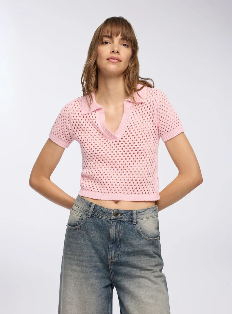 T-shirt a rete con colletto polo
