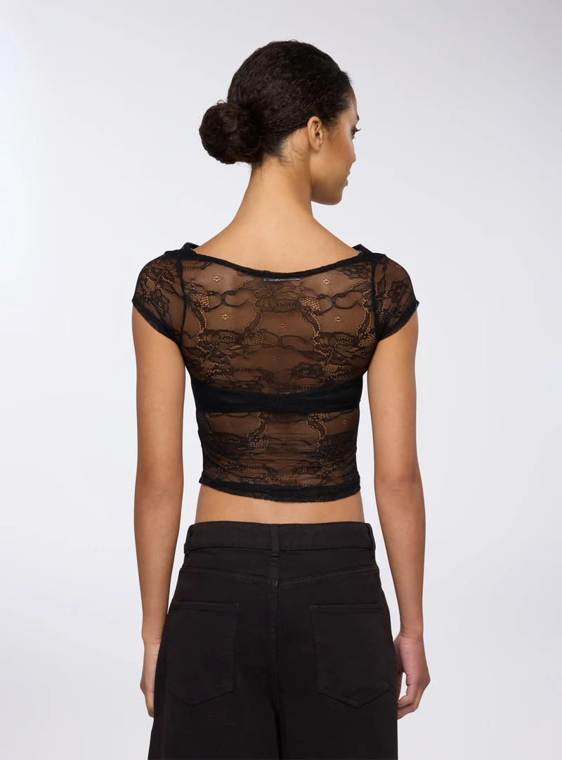 T-shirt scollo gronda in pizzo