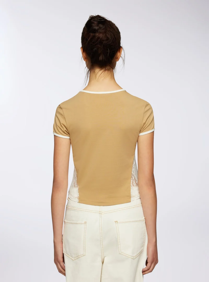 T-shirt con stampa numero e inserto in pizzo