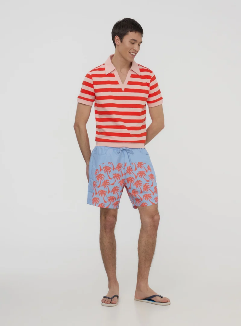 T-shirt a costine a righe con scollo derby TRNPOPLAB