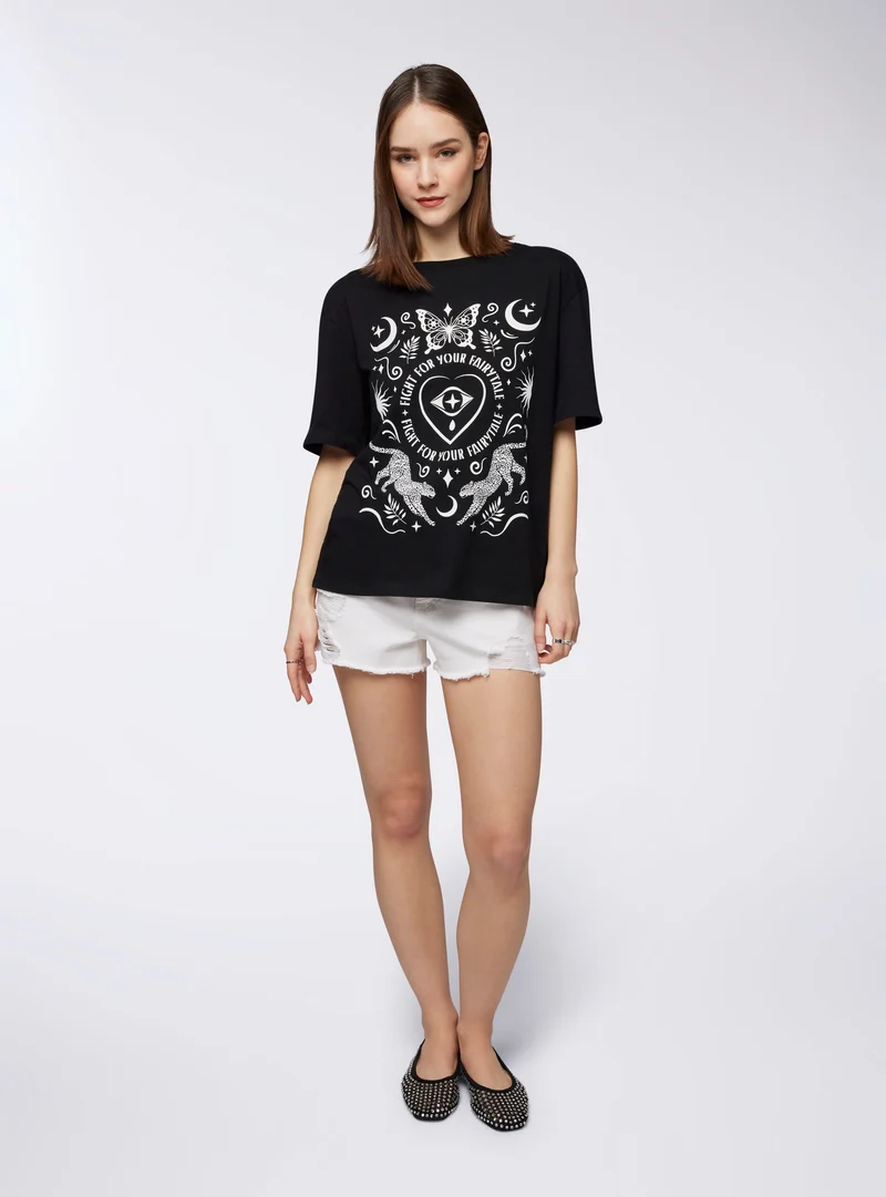 T-shirt ampia stampa in stile mistico