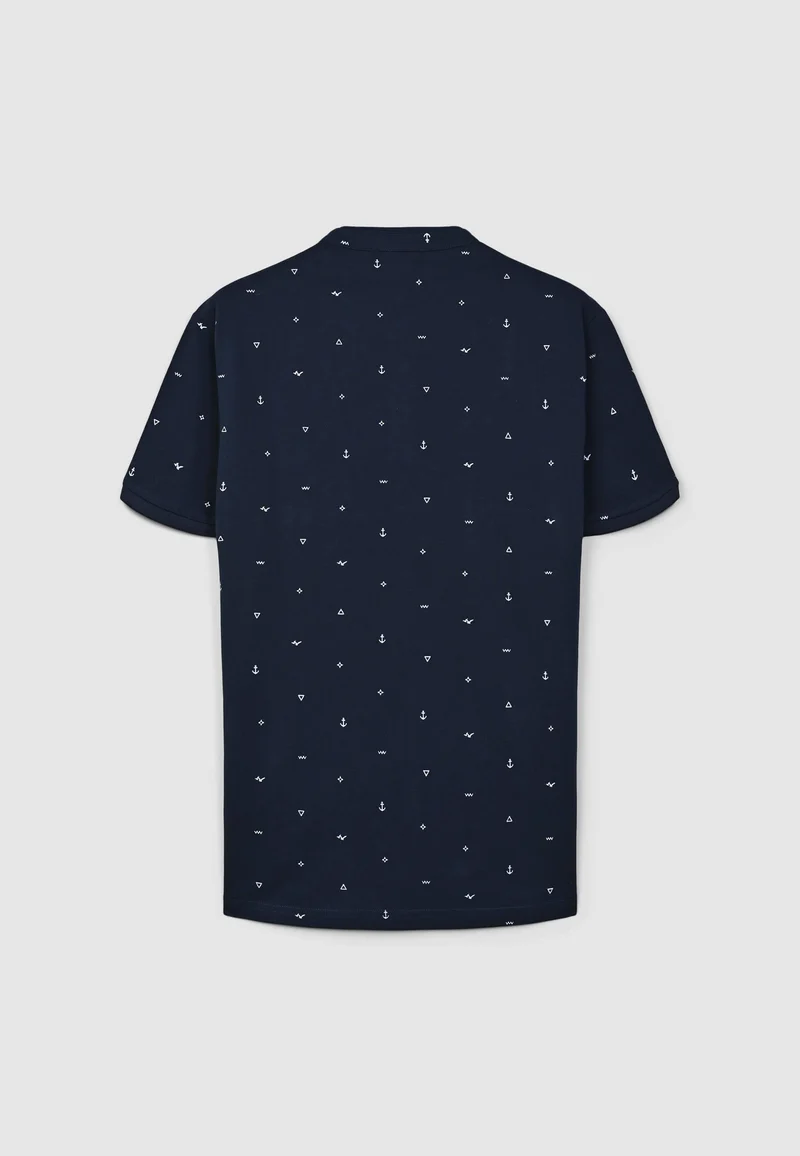 T-shirt serafino con colletto coreana in microfantasia