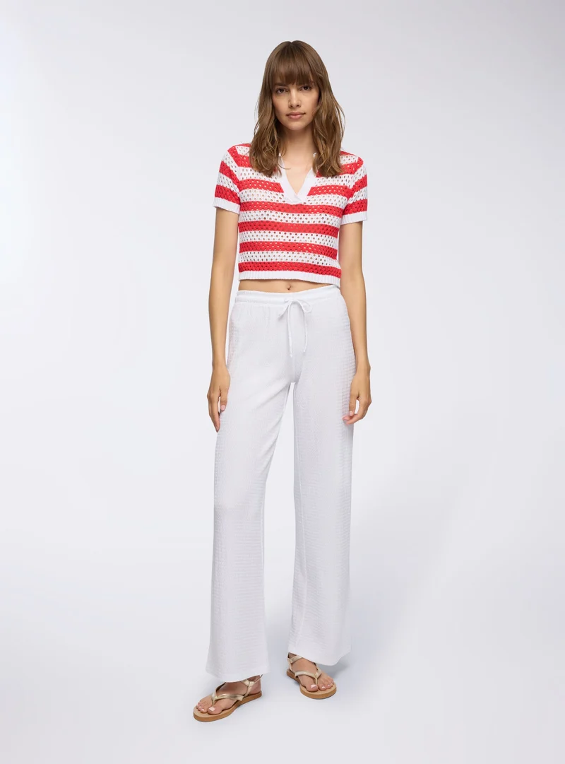 T-shirt in rete a righe con colletto