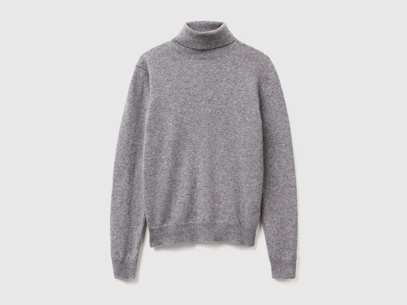 Maglione dolcevita grigio topo in pura lana Merino
