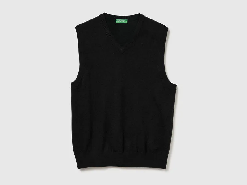 Gilet nero in pura lana Merino