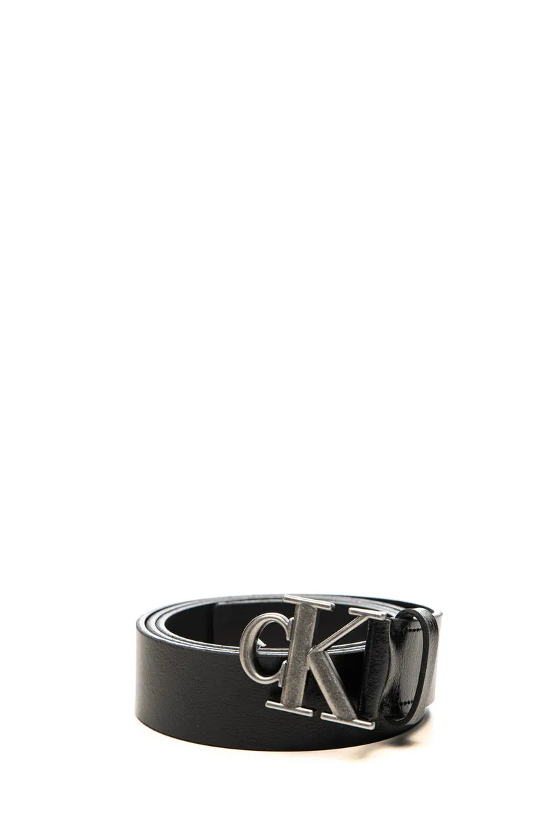 Cinta Calvin Klein Ck Buckle Tumbled Steel 35 Da Uomo Nera In Pelle