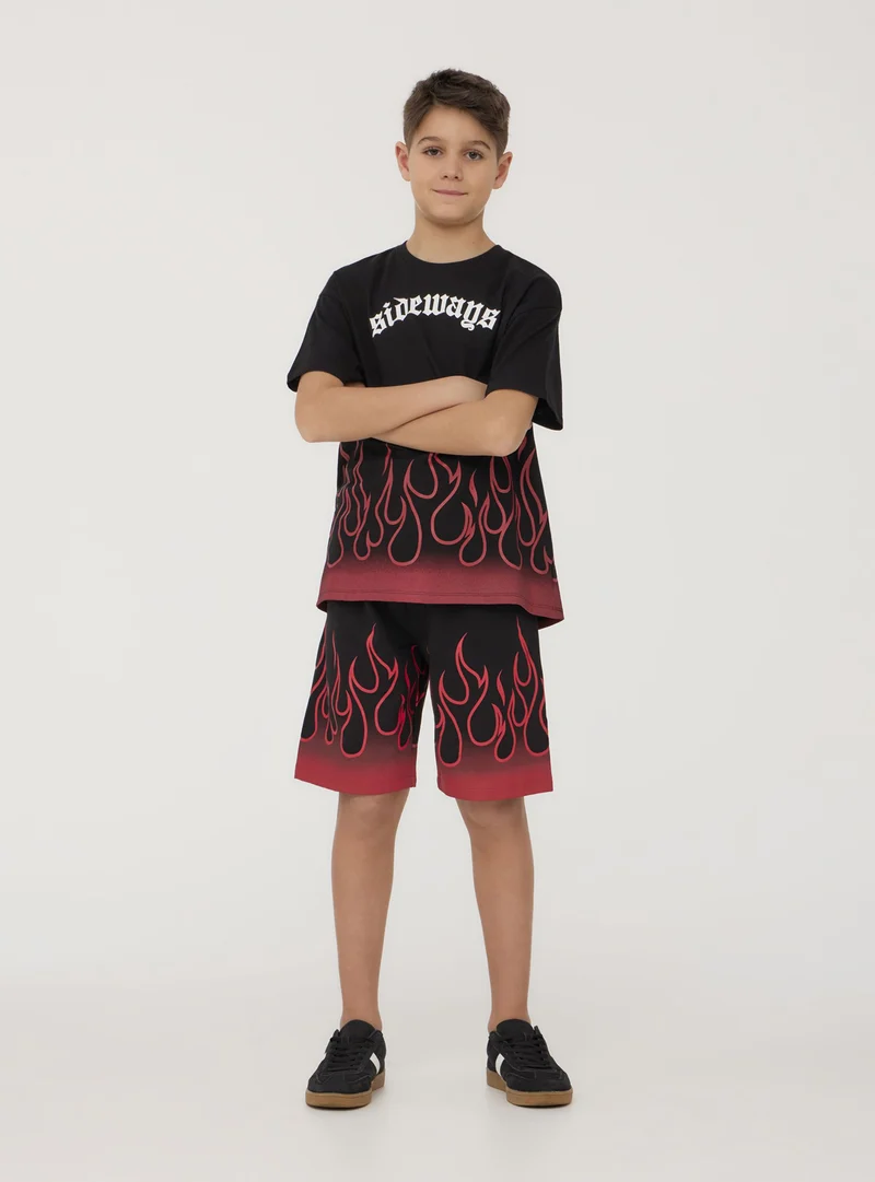 Pantaloncini tuta con stampa fiamma