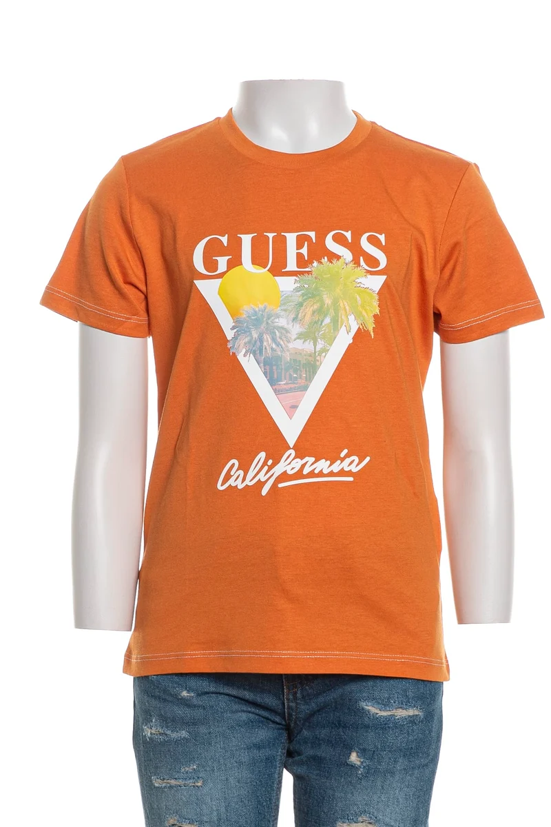 T Shirt Guess Tropical California Da Bambino Arancione Mandarino