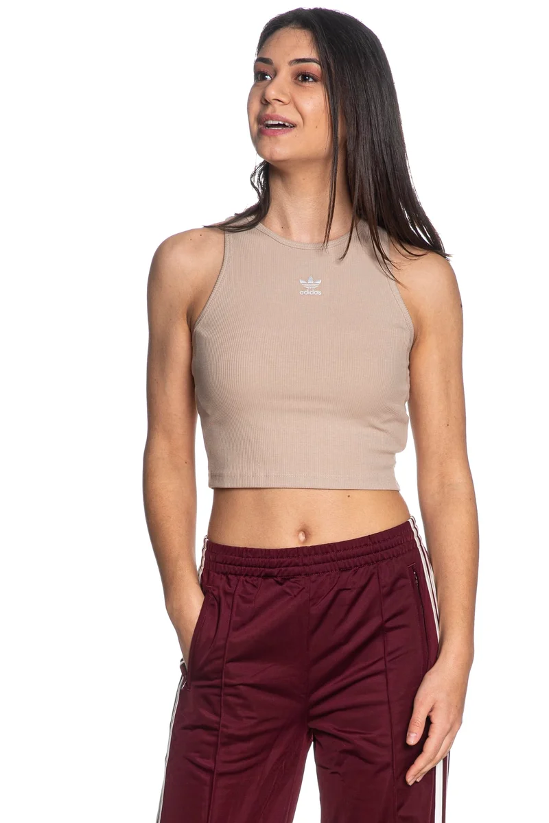 Canotta Top Adidas Ess Rib Tank B Da Donna Beige Cachi
