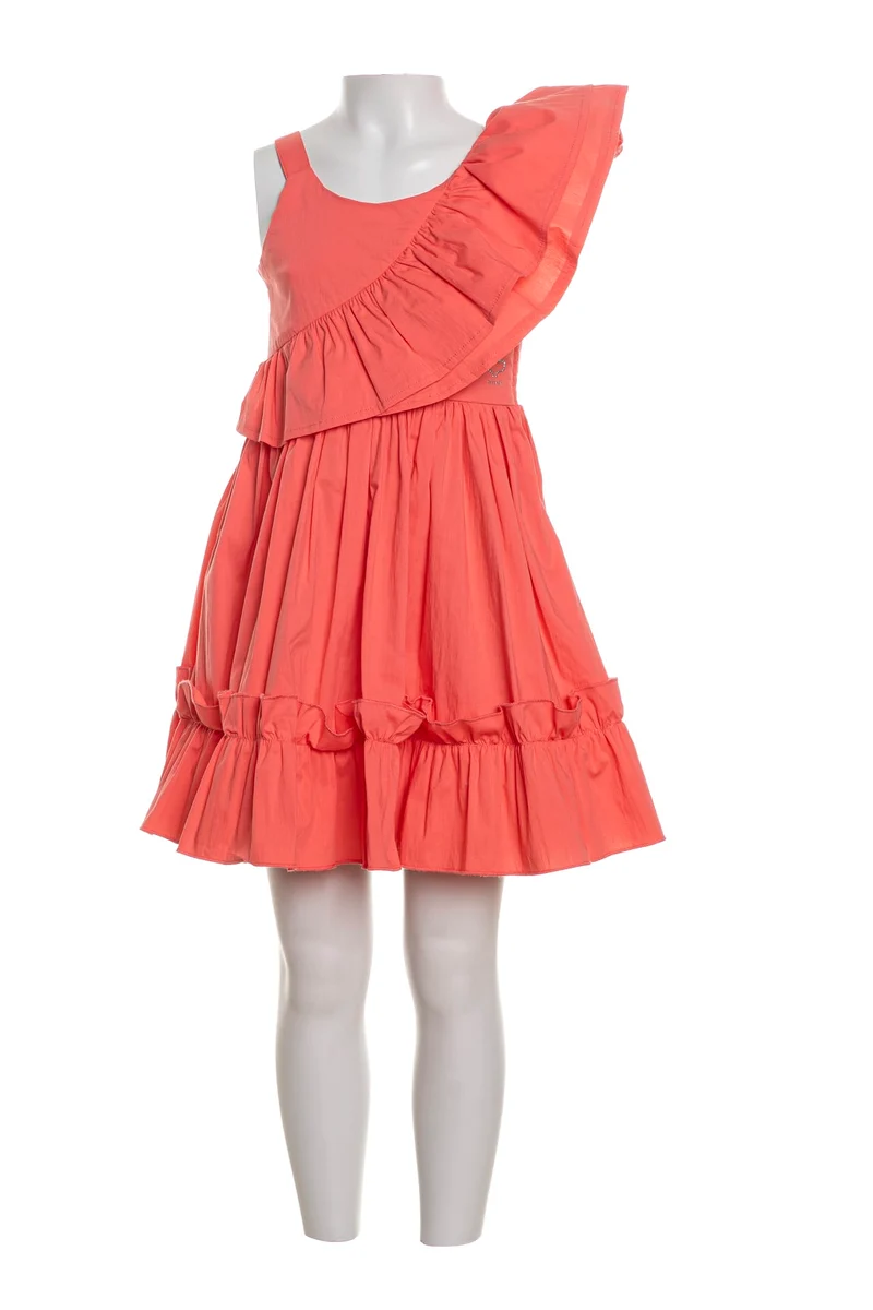 Abito Sarabanda Asym Sleeveless Da Bambina Rosa Corallo Fluo