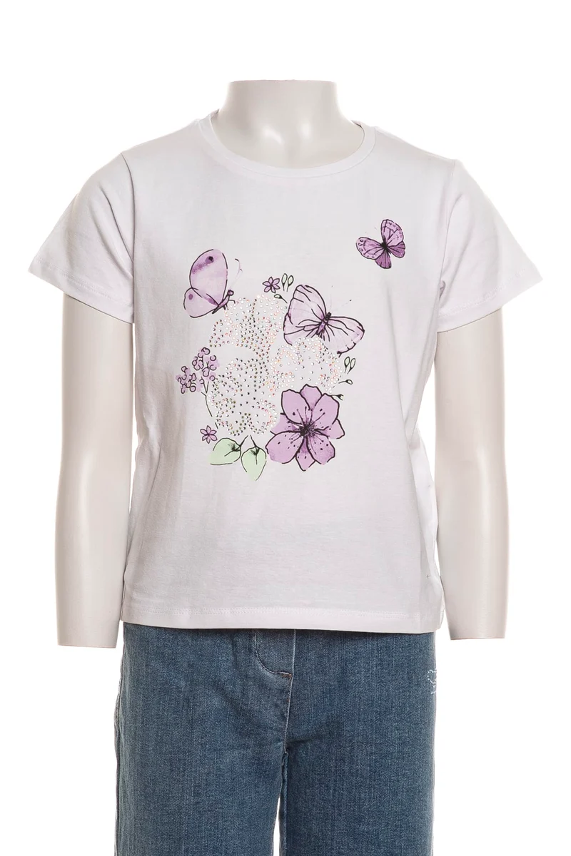 T Shirt Sarabanda Flower Butterfly Da Bambina Bianca