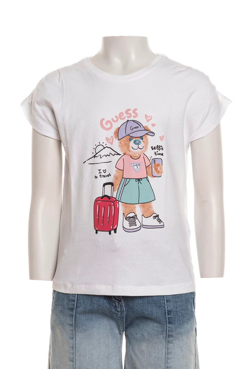 T Shirt Guess Beach Bear Ss Tee Da Bambina Bianca