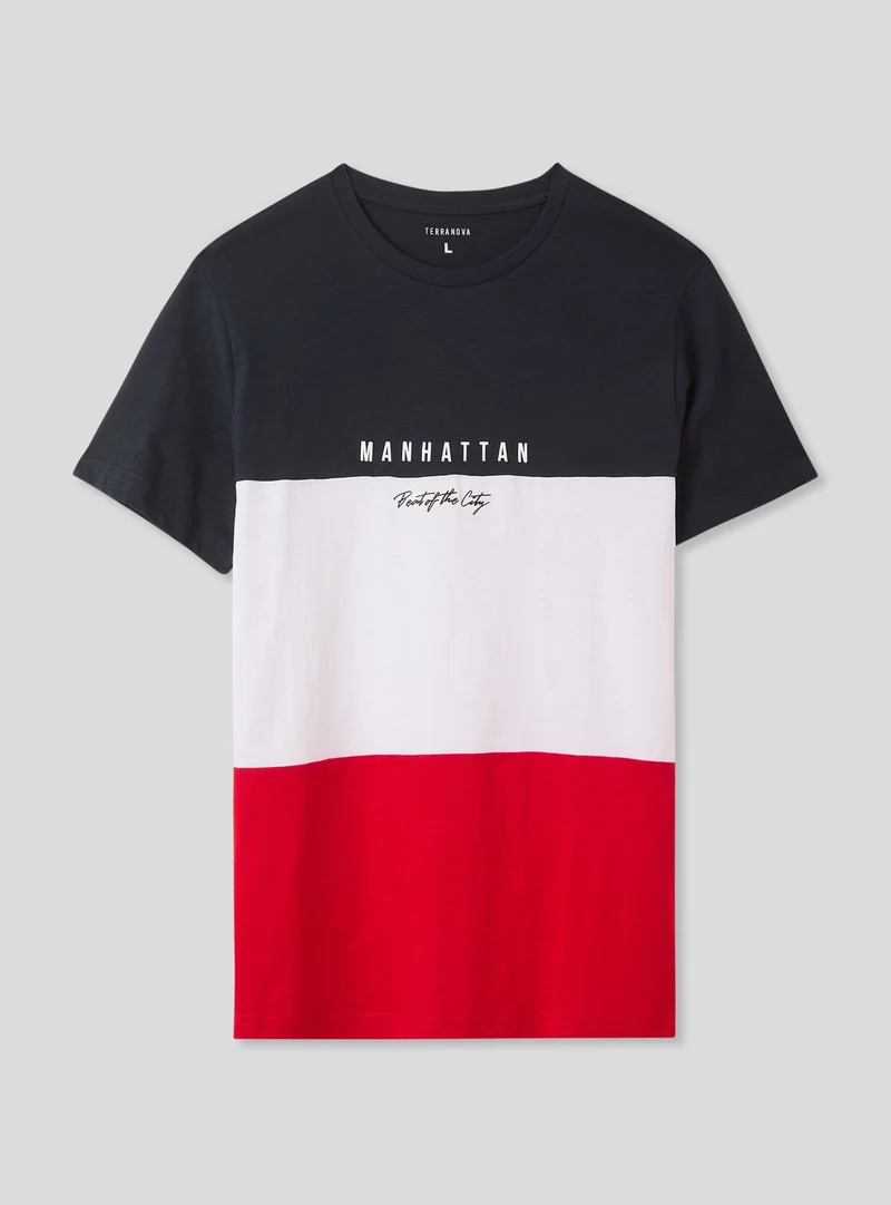 T-shirt block color con scritta