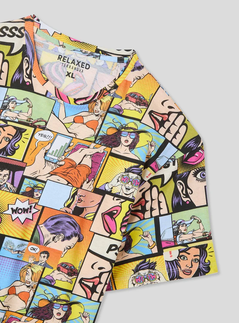 T-shirt stampa fumetto all-over