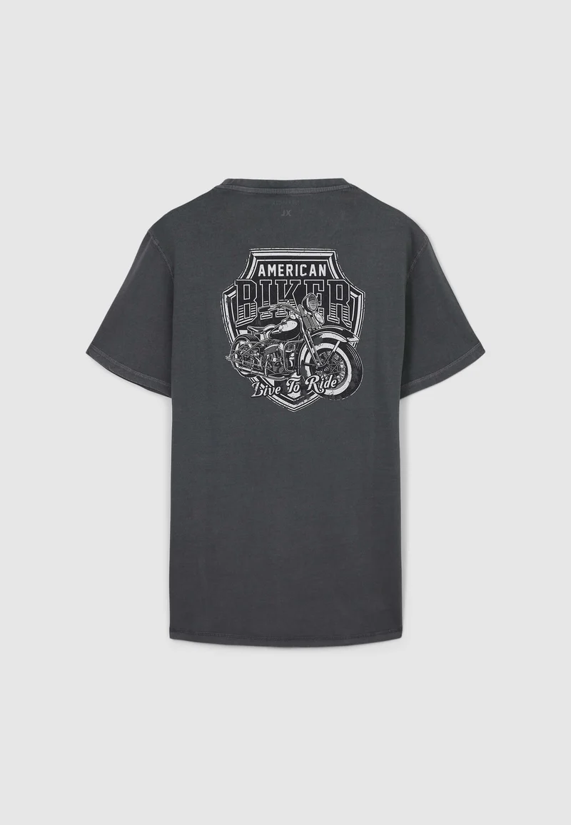 T-shirt acid-wash stampa biker fronte/retro