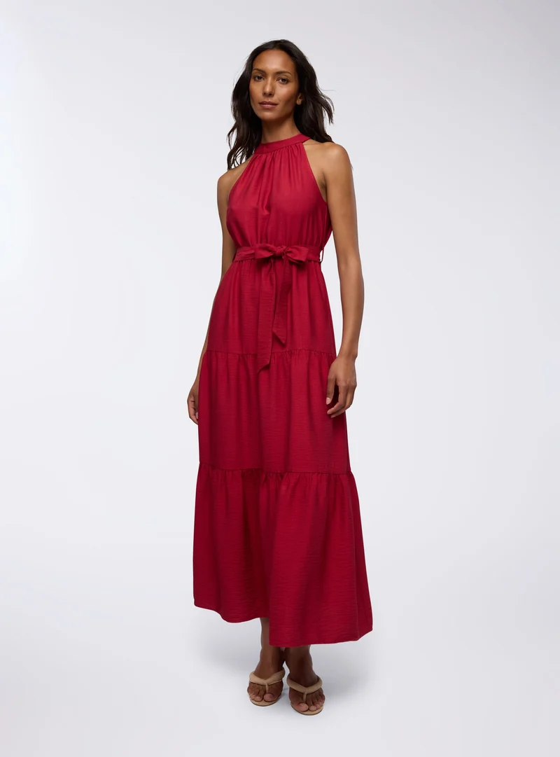 Vestito lungo scollo americano con balze