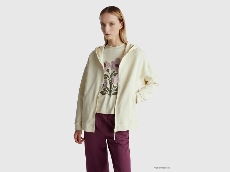 Felpa 100% cotone con zip e cappuccio