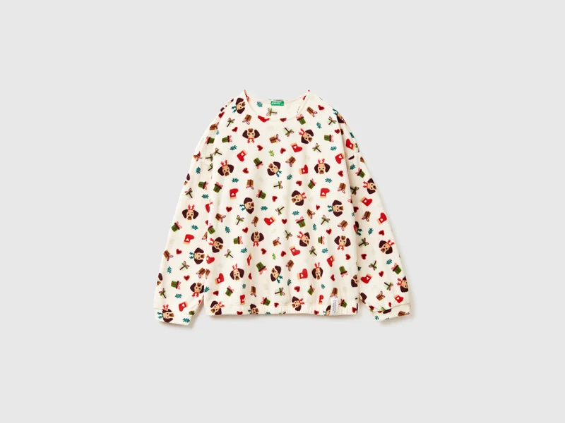 Maglia in pile con stampa natalizia