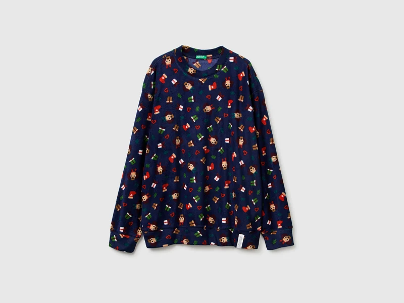 Maglia in pile con stampa natalizia