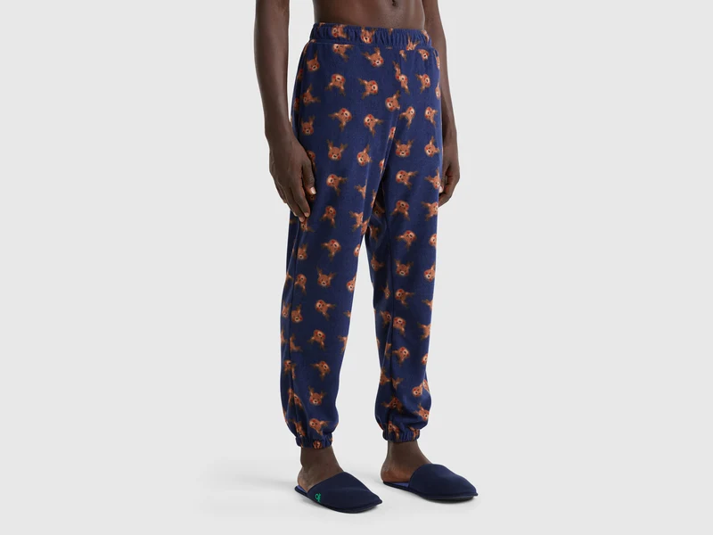 Pantaloni in pile con stampa renne