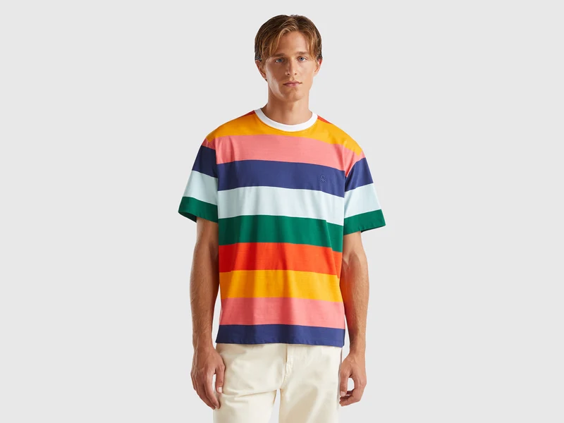 T-shirt over fit a righe multicolor