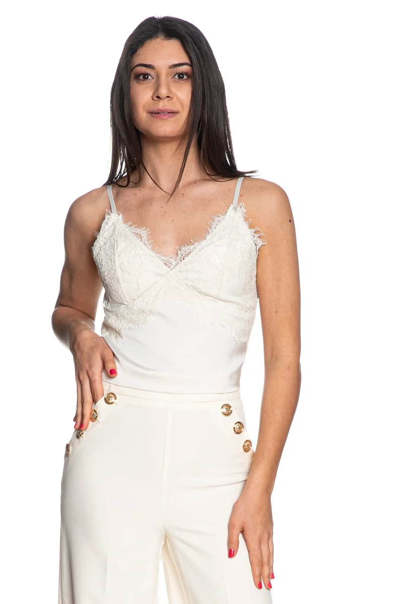 Top Bustier Artigli Lace Satin Da Donna Bianco Avorio