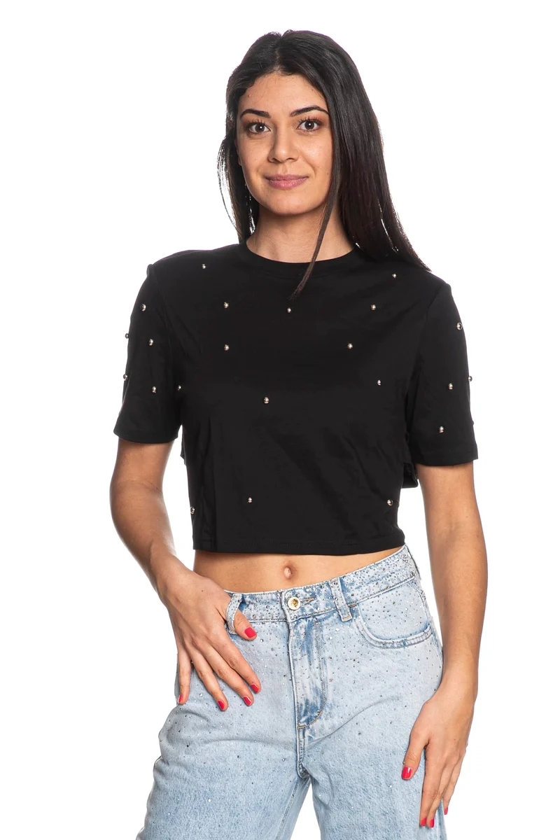 T Shirt Gianni Lupo Cropped Open Back Da Donna Nera