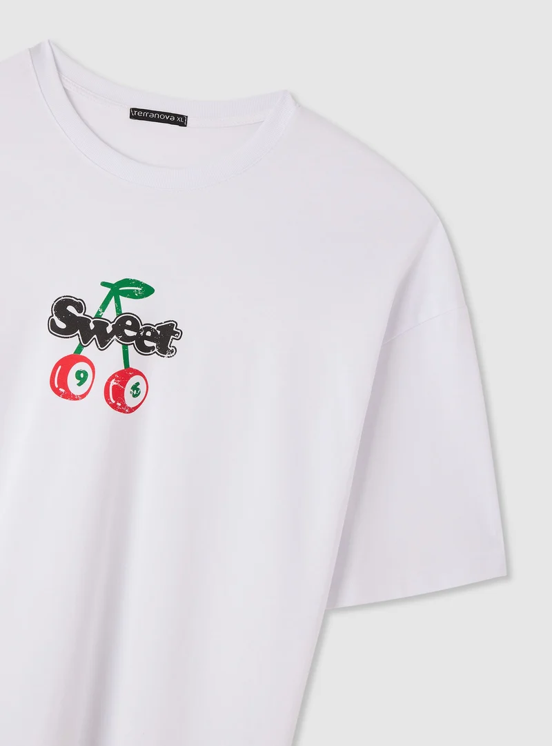 T-shirt crop con stampa ciliegie