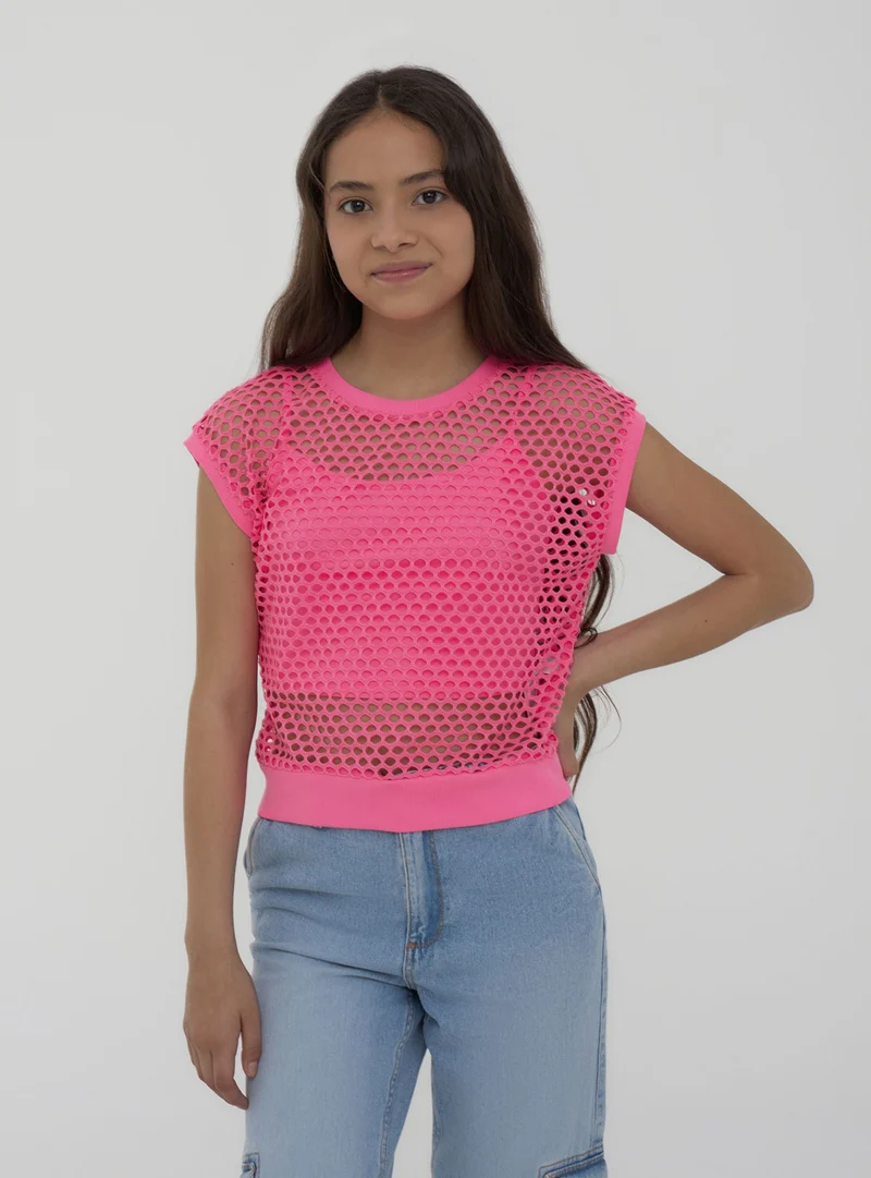 T-shirt a rete con canotta