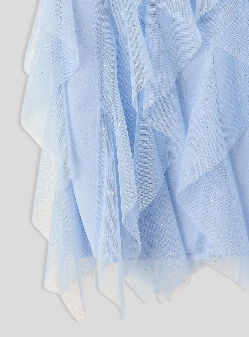 Vestito con balze verticali ed effetto luccicante