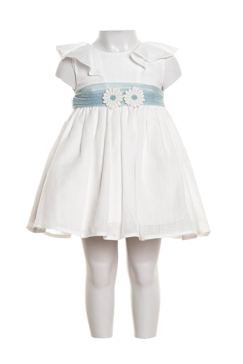 Vestito Mayoral Bow Embro Da Bambina Bianco Verde Acqua