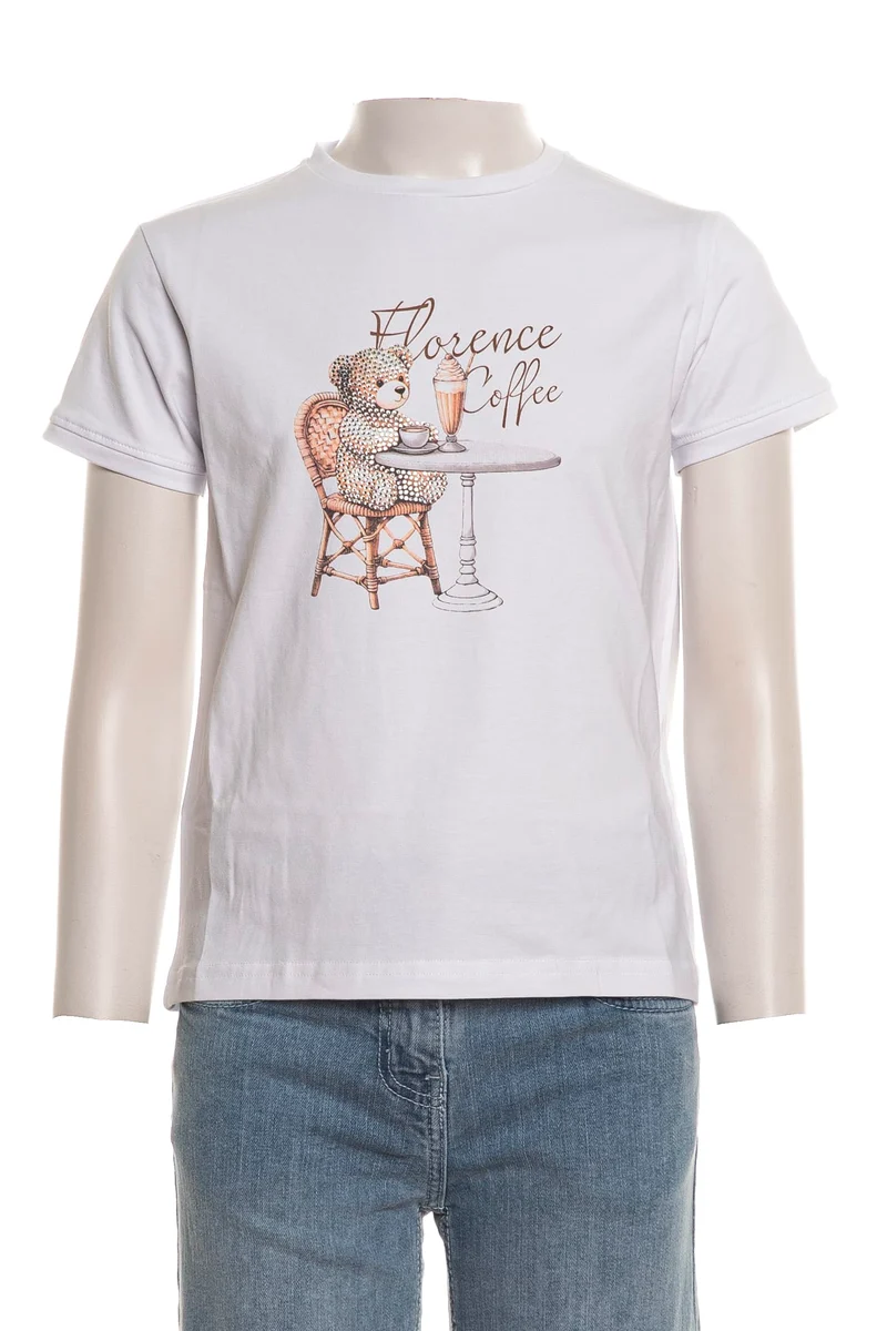 T Shirt Sarabanda Teddy Florence Coffee Da Bambina Bianca