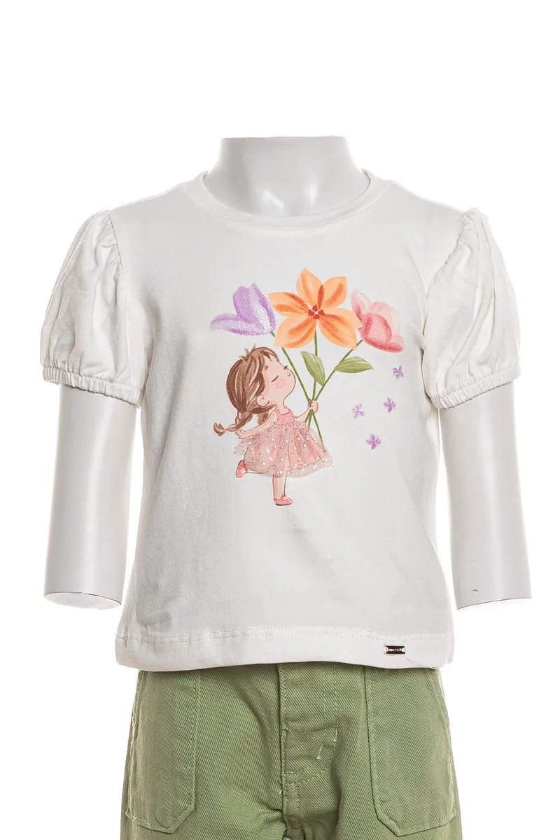 T Shirt Mayoral Ballerina Flower Da Bambina Bianca