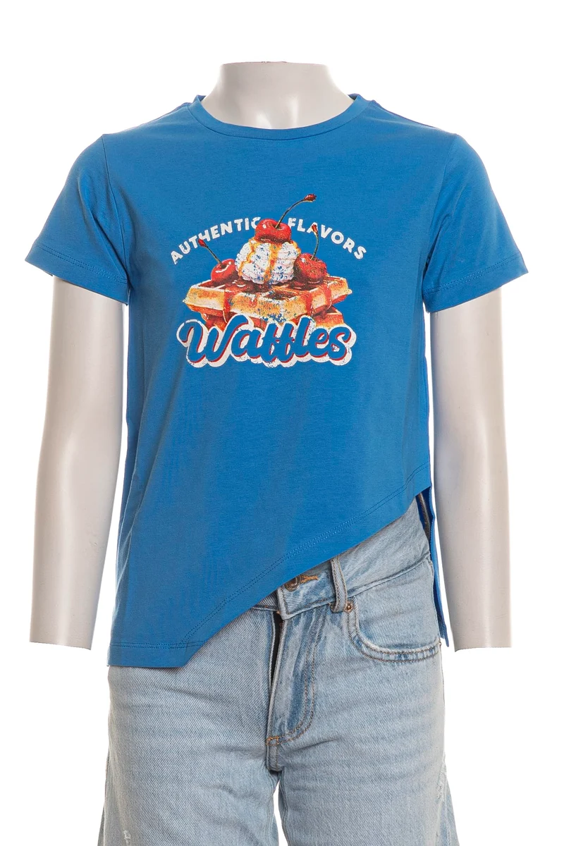 T Shirt Sarabanda Vintage Waffle Da Bambina Azzurra Fiordaliso