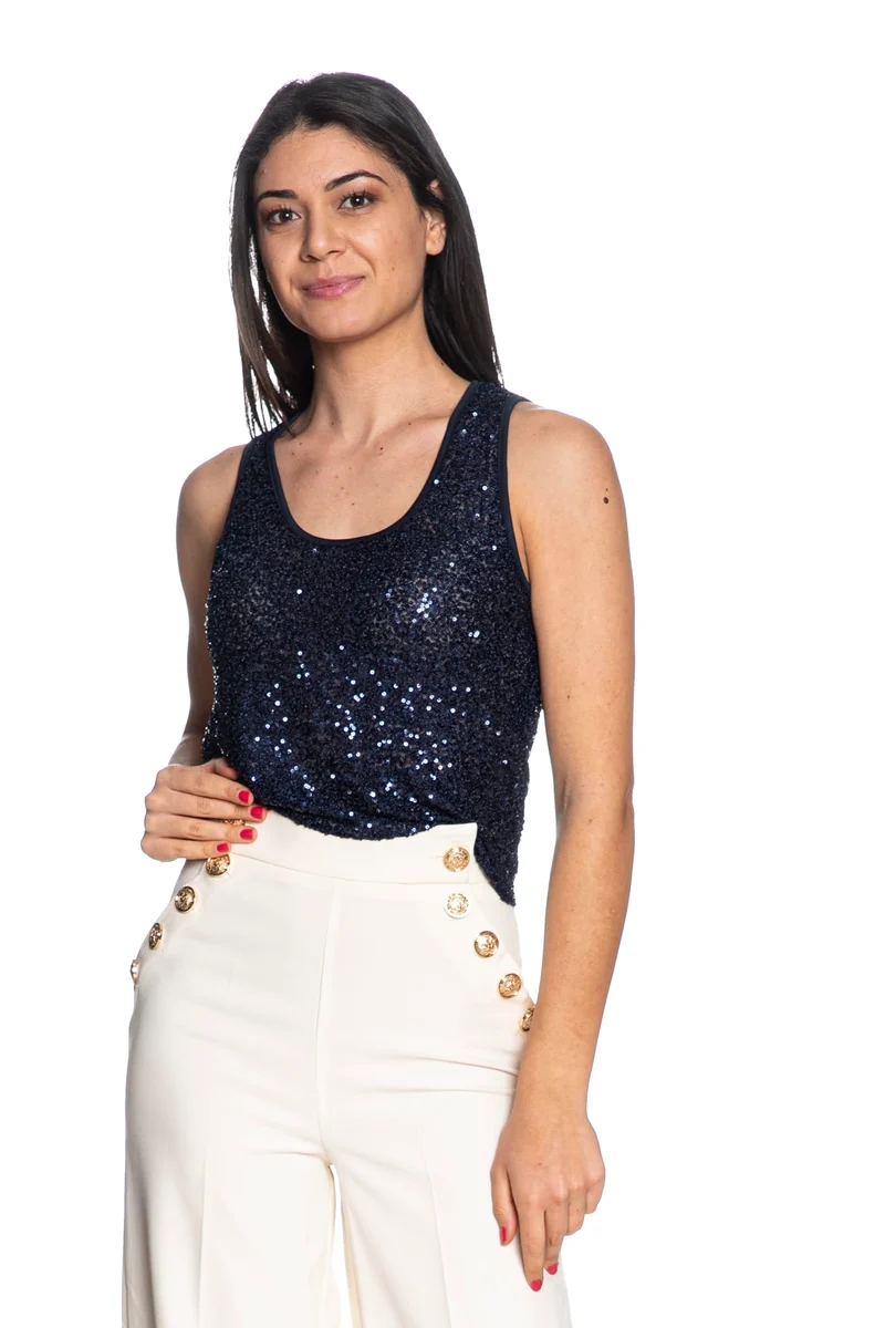 Canotta Artigli Shiny Sequins Da Donna Blu Notte Paillettes Blu Navy