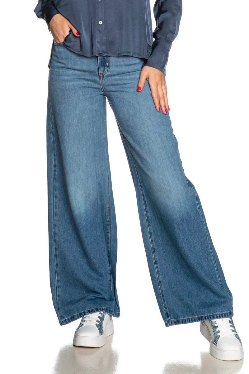 Jeans Eco Jewel Button Dnm Da Donna Denim Blu Medio Chiaro