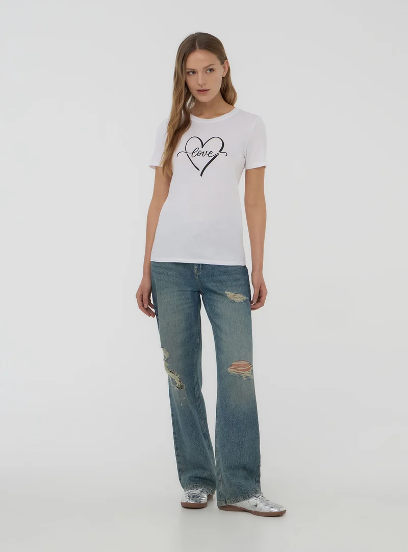 T-shirt stampa cuore con scritta
