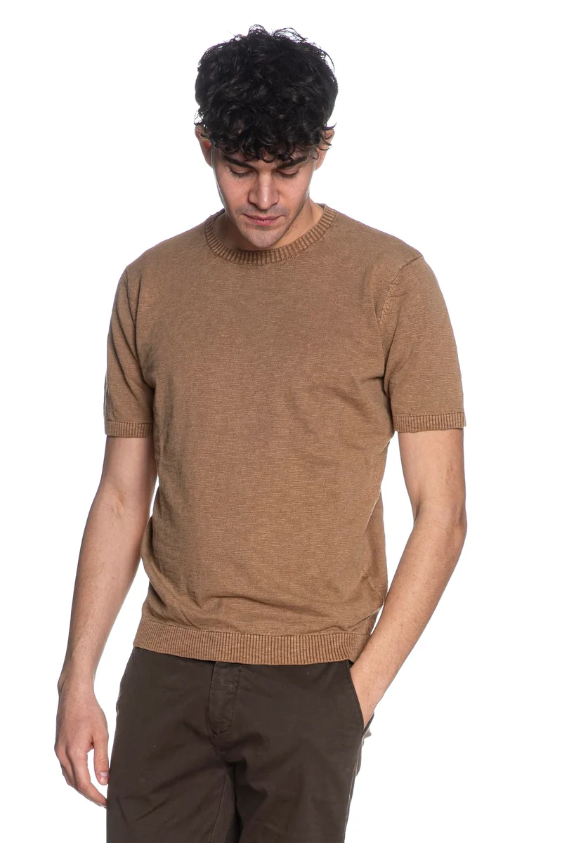 Maglia Essential Paricollo Slub Ctt Ss Da Uomo Marronecamel