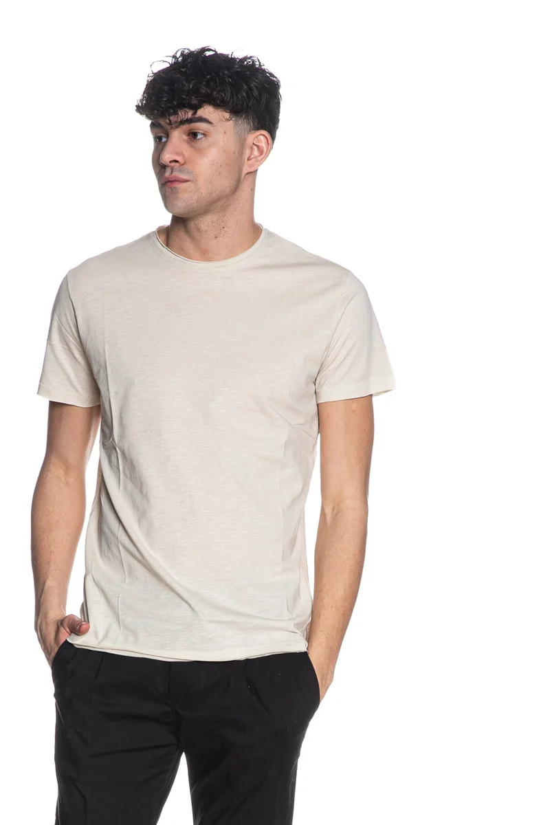 T Shirt Yes Zee Slub Raw Crew Da Uomo Panna
