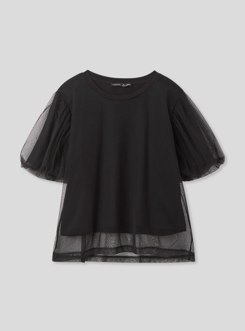 T-shirt doppio strato con tulle